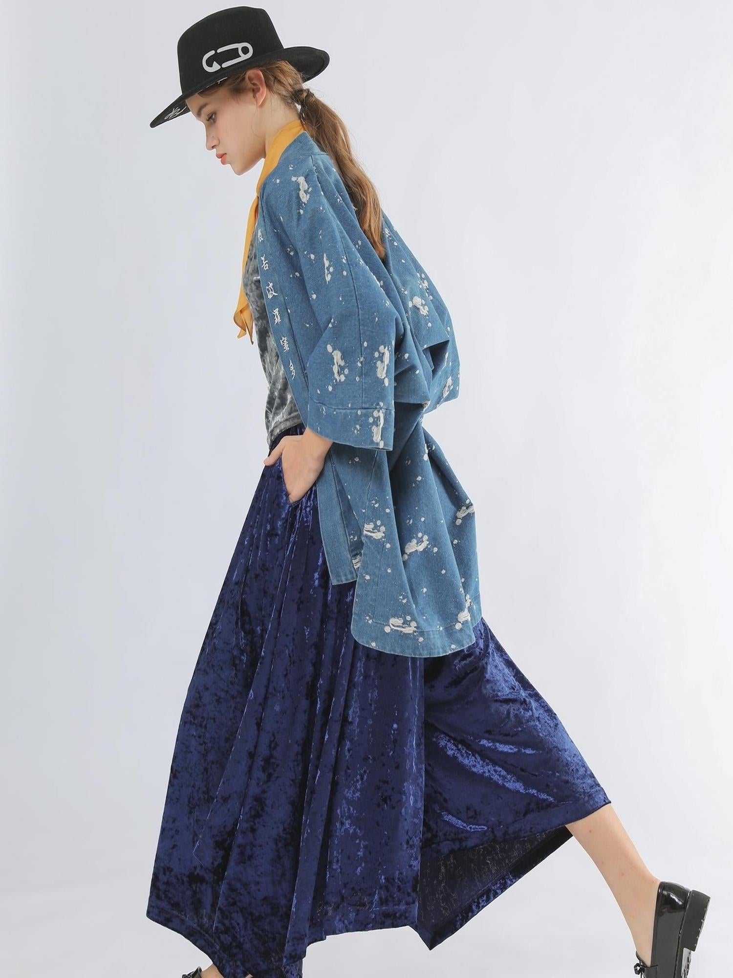 Sweet Mi Velvet Vintage Wide Leg Palazzo Pant Skirt