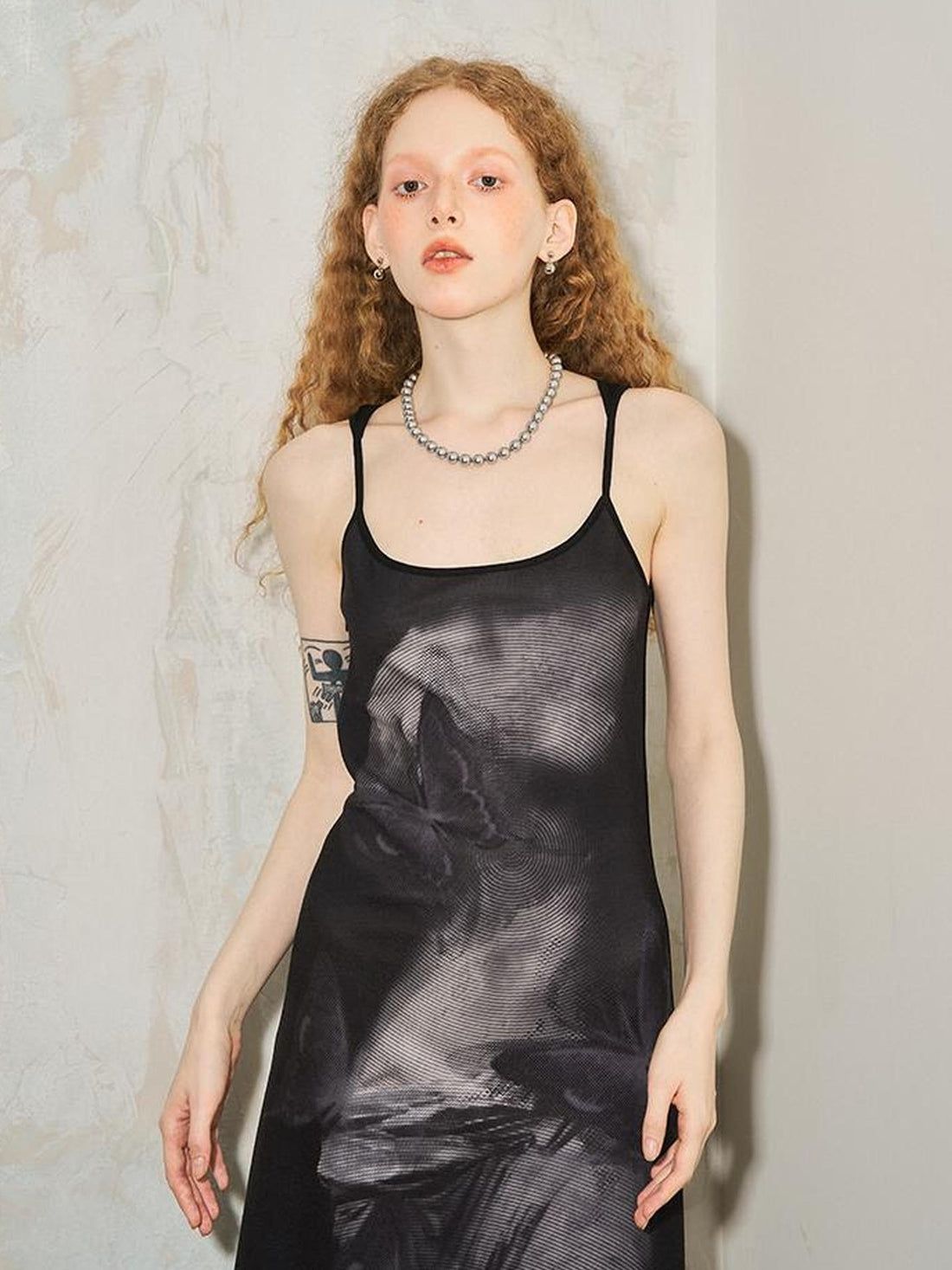 DIDDI MODA Venus Butterfly Print Slim Knit Strap Summer Dress