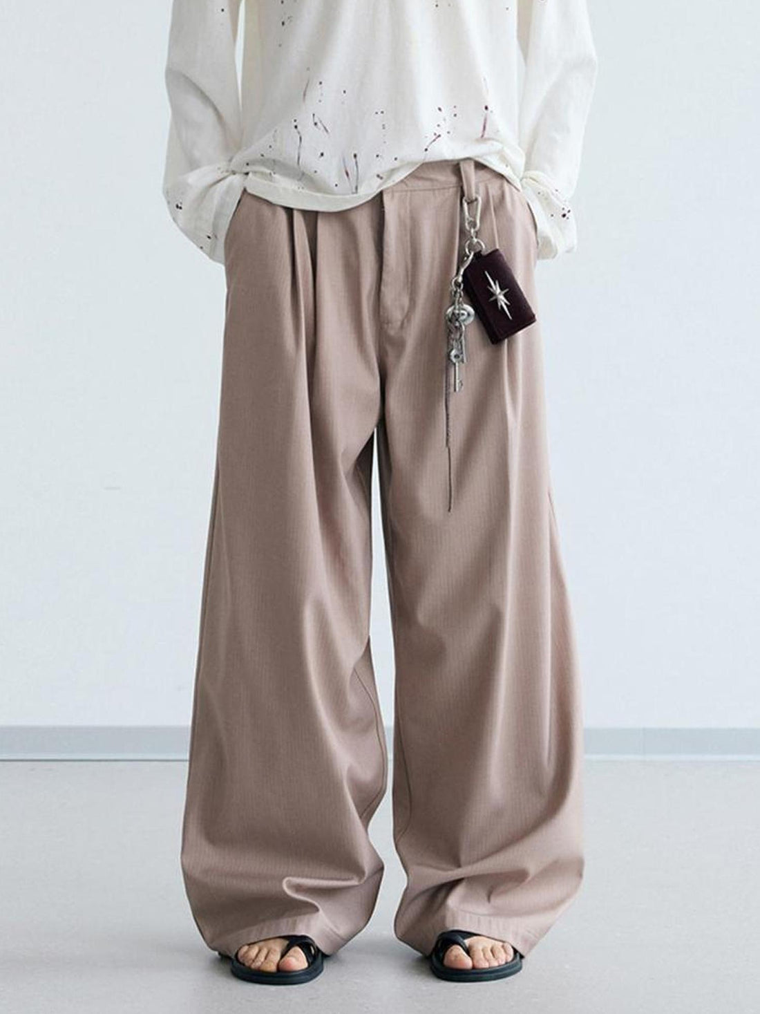 Peoplesense Versatile Draped Straight Pants Polyester Blend Loose Fit