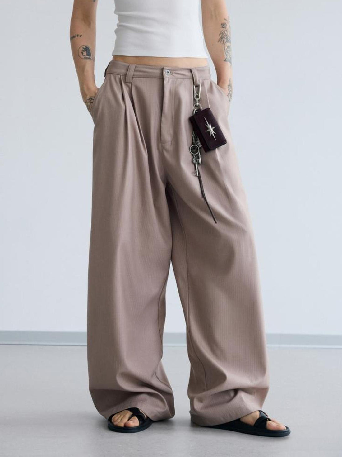 Peoplesense Versatile Draped Straight Pants Polyester Blend Loose Fit