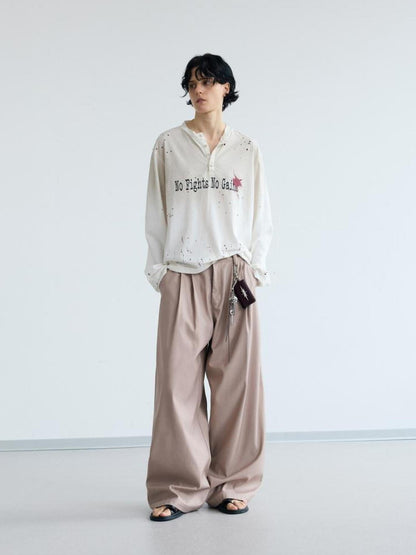 Peoplesense Versatile Draped Straight Pants Polyester Blend Loose Fit