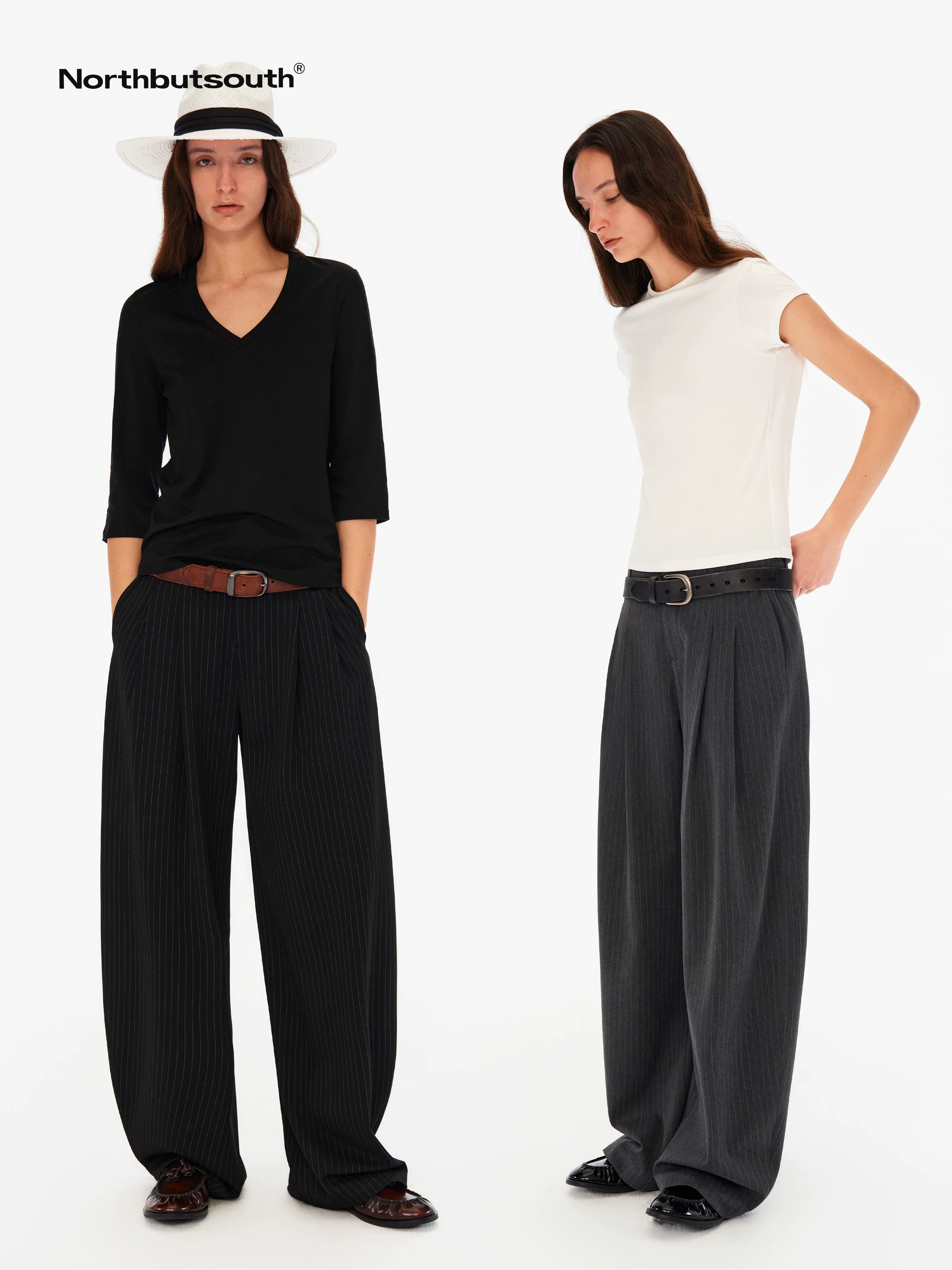 Vertical Stripe No Waistband Relaxed Mid Rise Curved Leg Women&