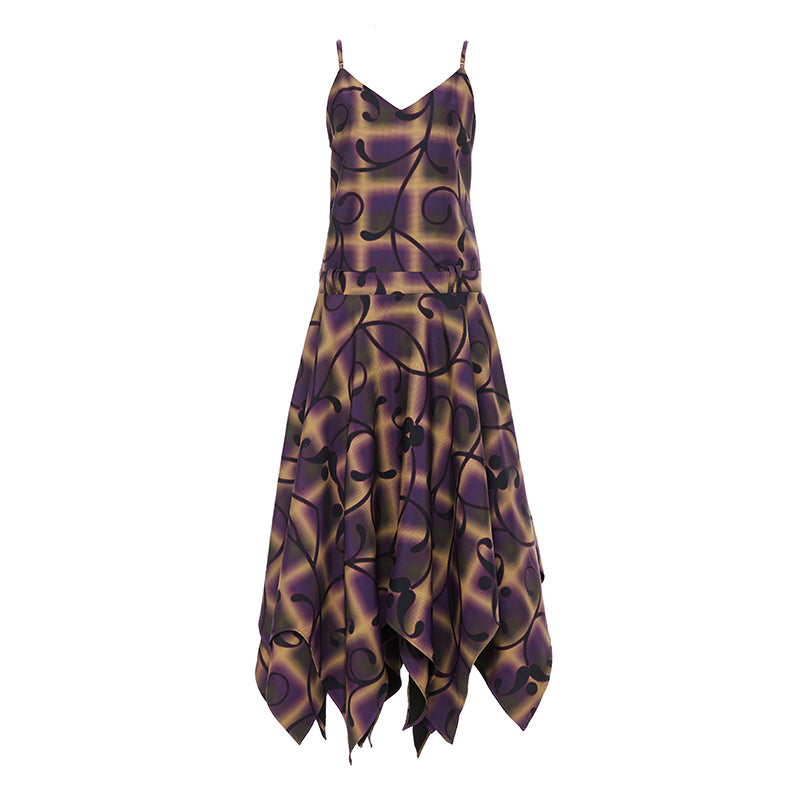 YOSHUYUKI  Floral Print Asymmetric Hem Slip Dress