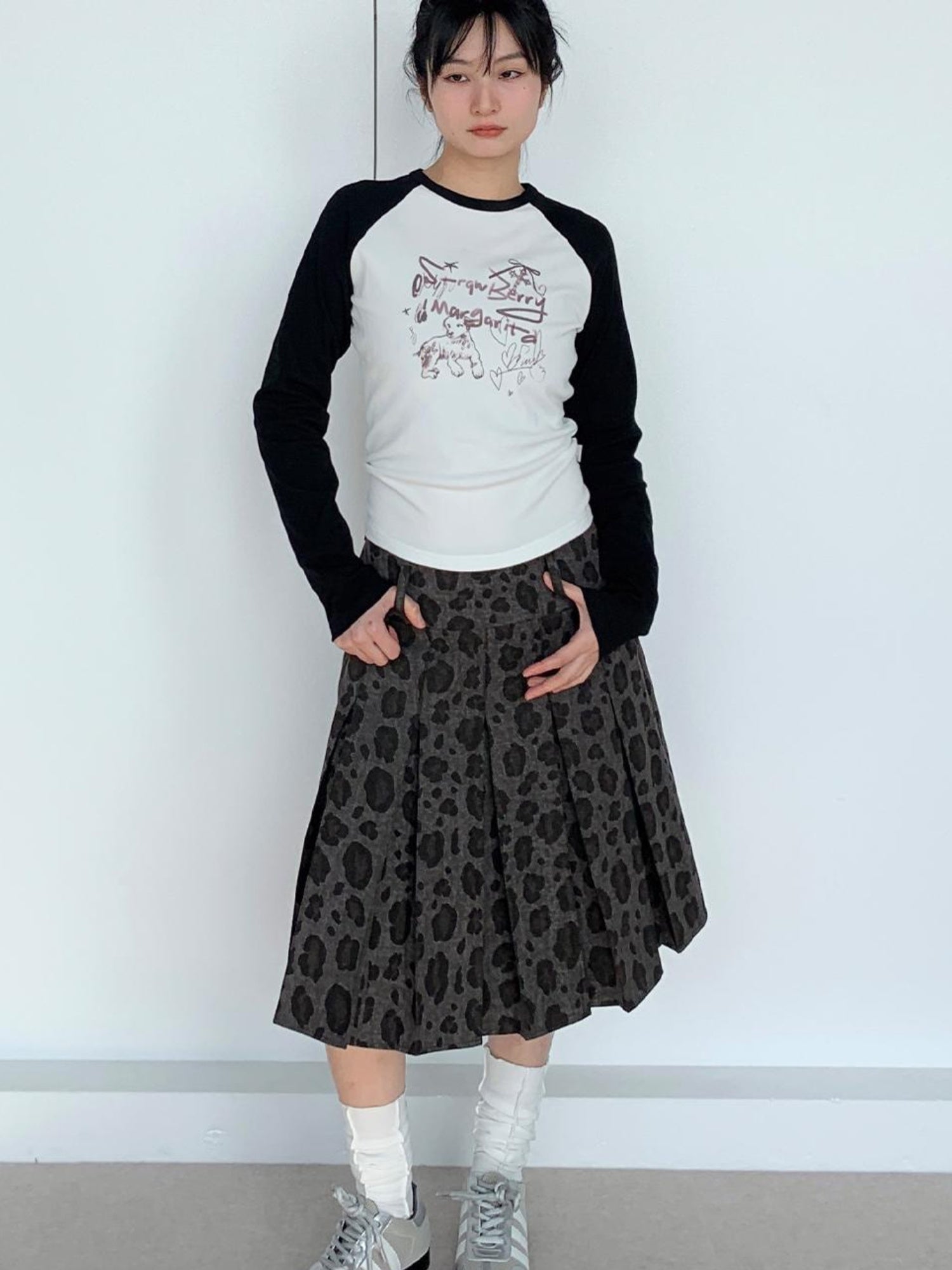 atrandom Vintage A-Line Low Waist Cheetah Print Mini Skirt Grey