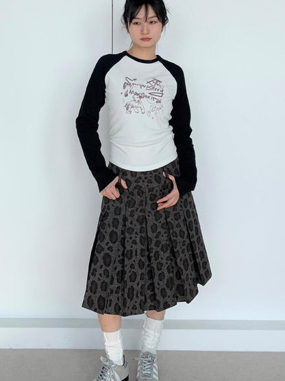 atrandom Vintage A-Line Low Waist Cheetah Print Mini Skirt Grey