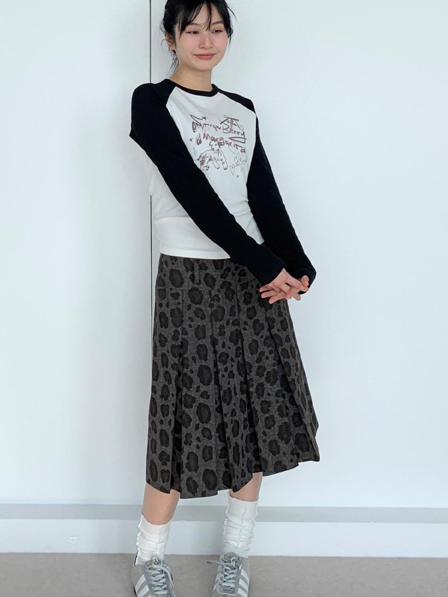 atrandom Vintage A-Line Low Waist Cheetah Print Mini Skirt Grey
