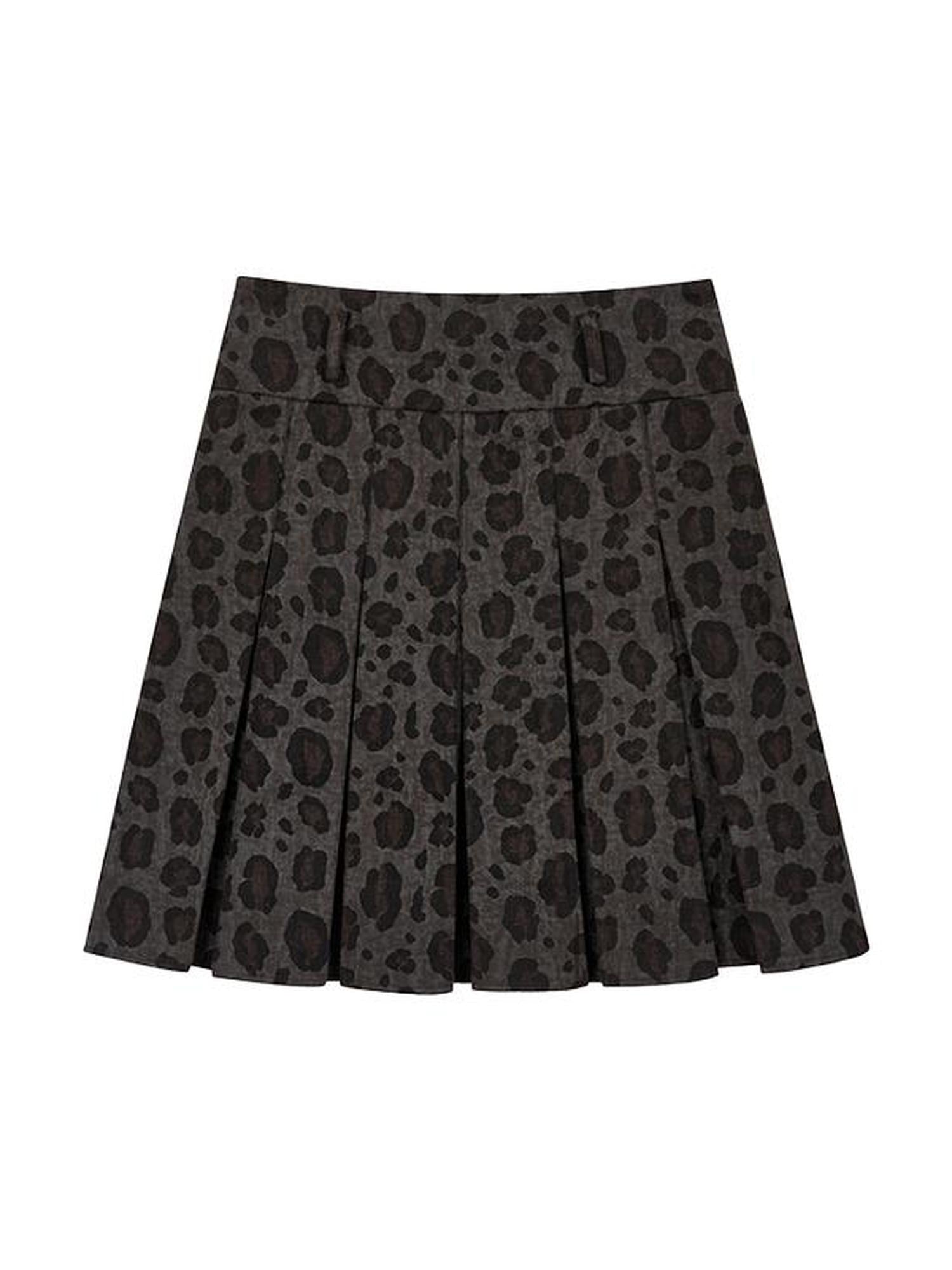 atrandom Vintage A-Line Low Waist Cheetah Print Mini Skirt Grey