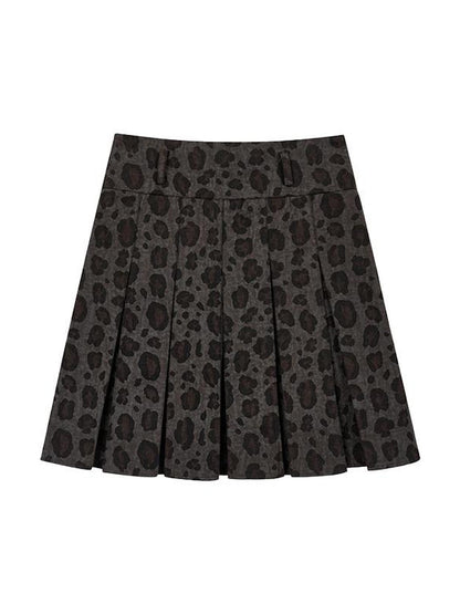 atrandom Vintage A-Line Low Waist Cheetah Print Mini Skirt Grey
