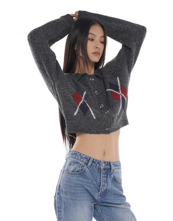 Vintage American Holiday Plaid Knit Cardigan