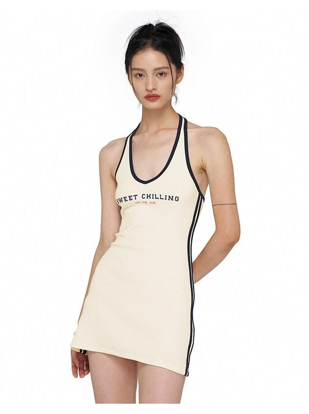 Vintage American Sporty Halter Bodycon Dress for Women