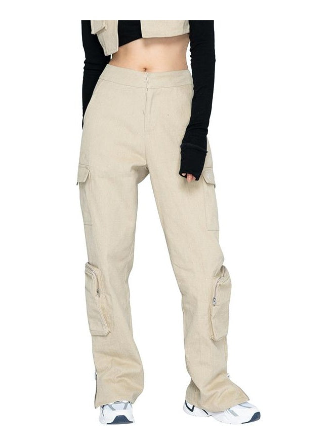 Vintage American Utility Khaki Cargo Pants for Women