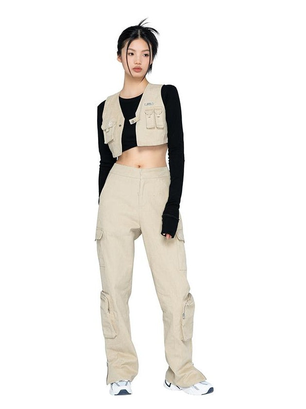 Vintage American Utility Khaki Cargo Pants for Women