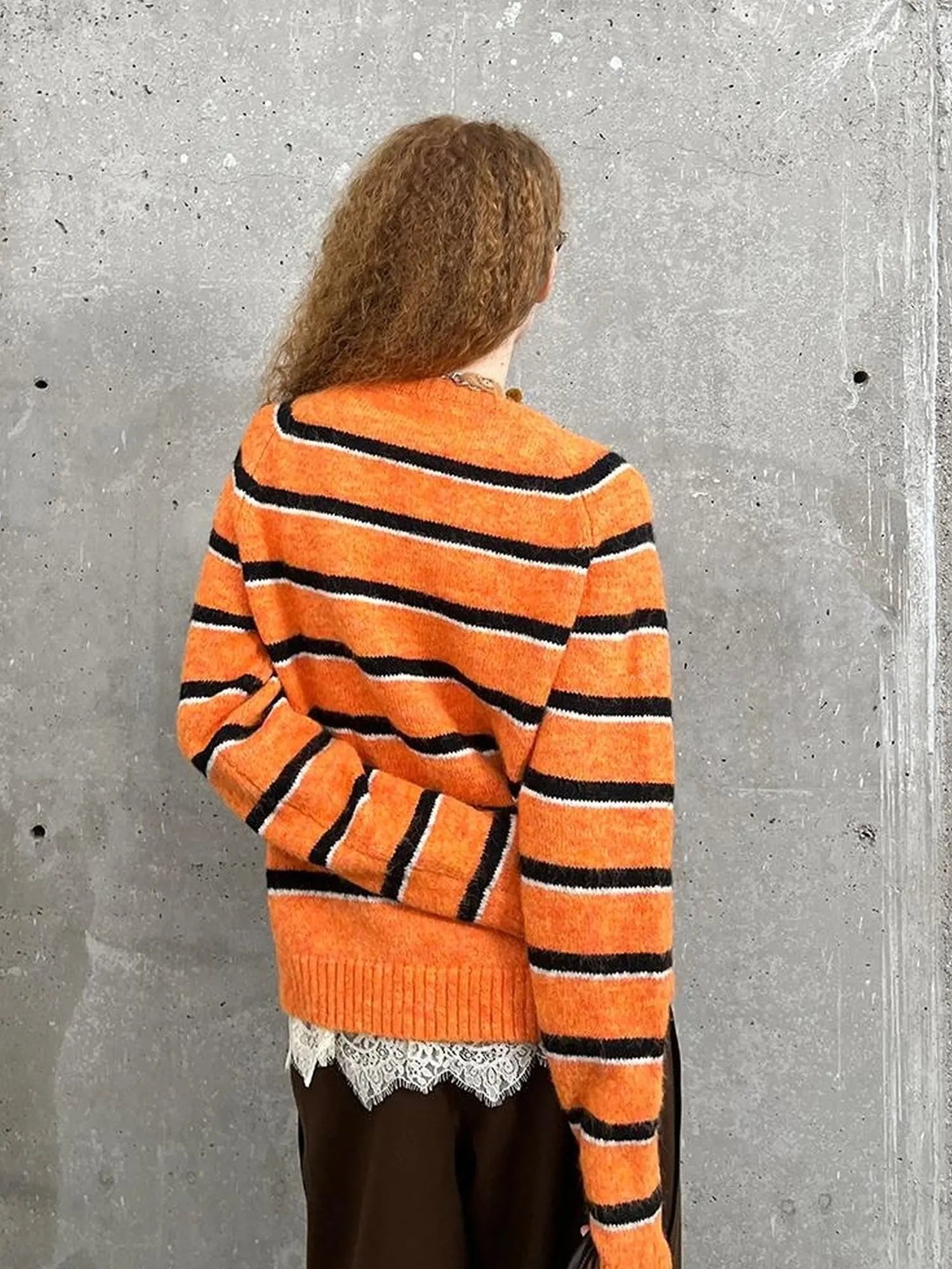 Vintage Apple Embroidered Striped Mohair Sweater