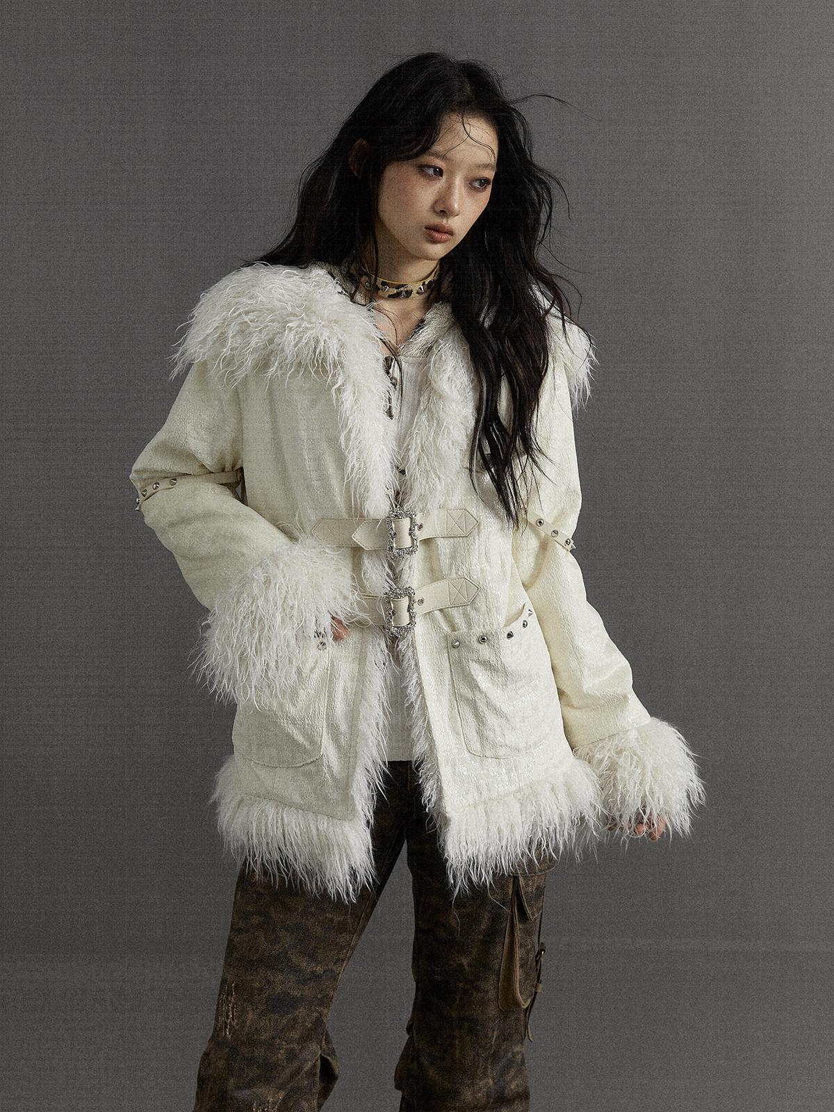 Vintage Baroque White Collar Fluffy Long Coat Outerwear