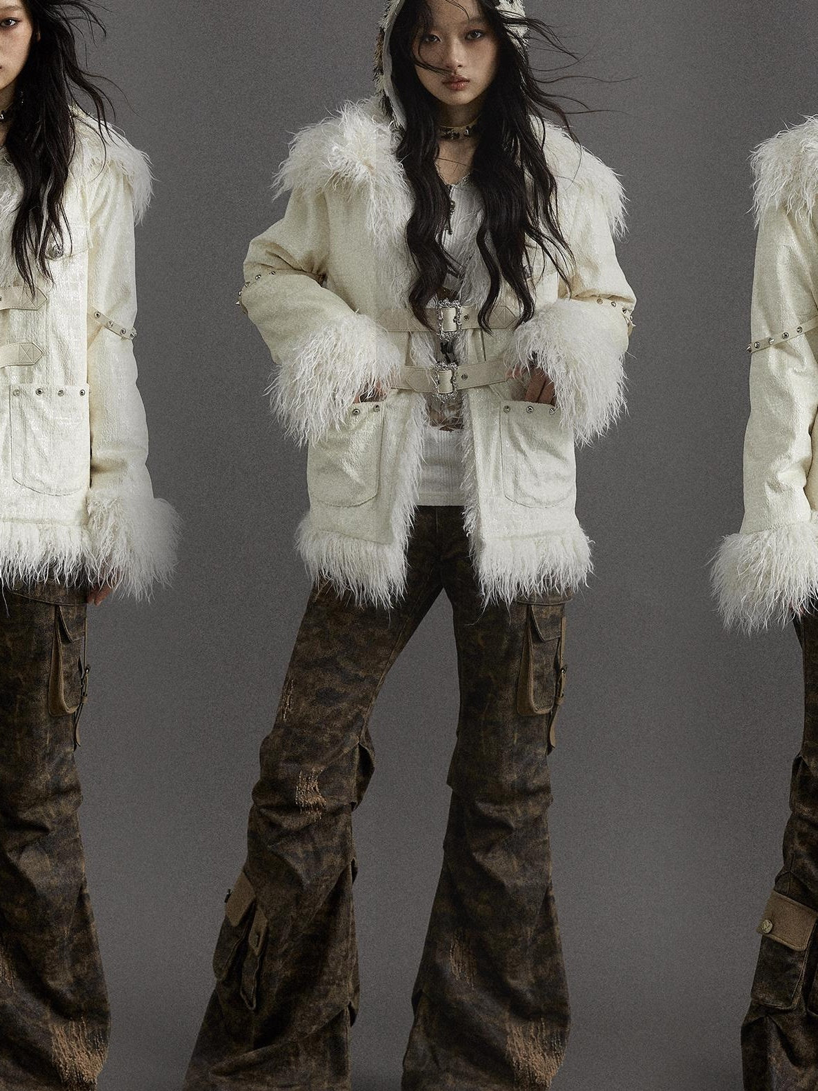 Vintage Baroque White Collar Fluffy Long Coat Outerwear
