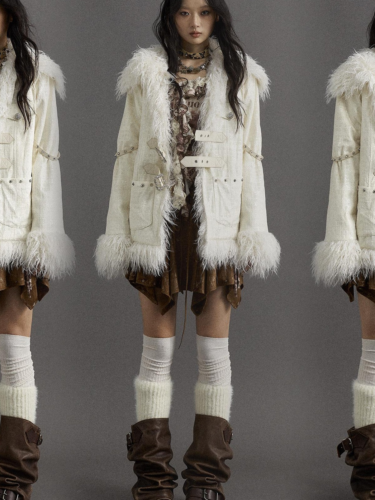 Vintage Baroque White Collar Fluffy Long Coat Outerwear