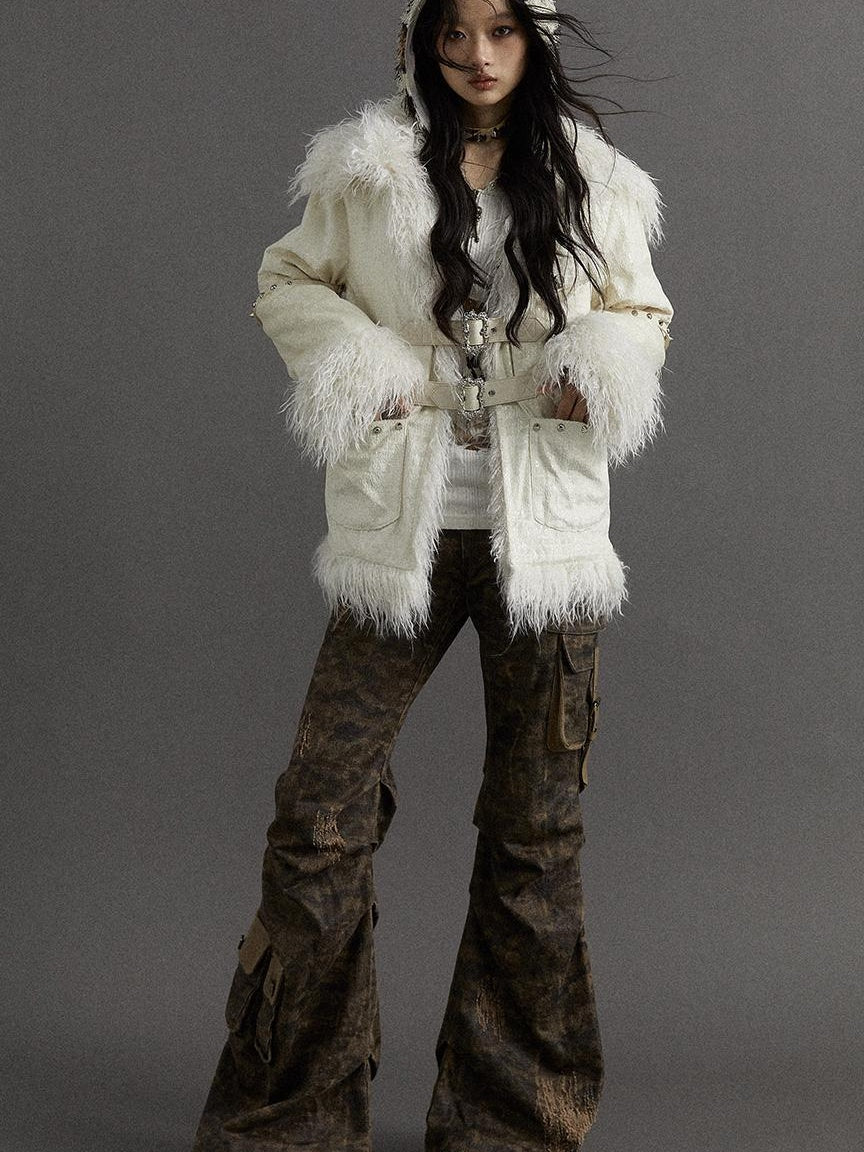 Vintage Baroque White Collar Fluffy Long Coat Outerwear