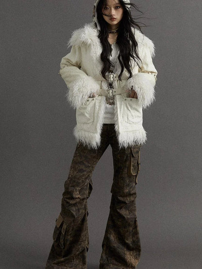 Vintage Baroque White Collar Fluffy Long Coat Outerwear