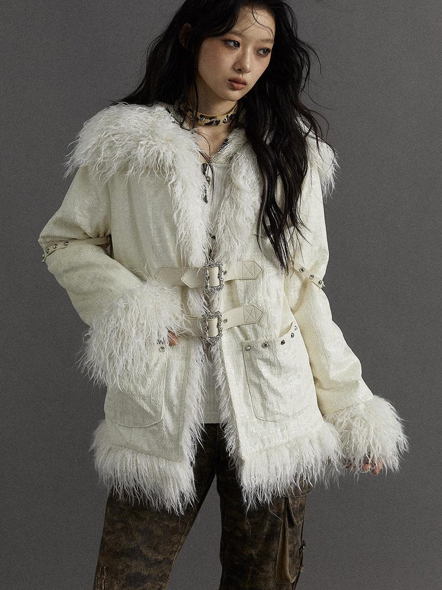 Vintage Baroque White Collar Fluffy Long Coat Outerwear
