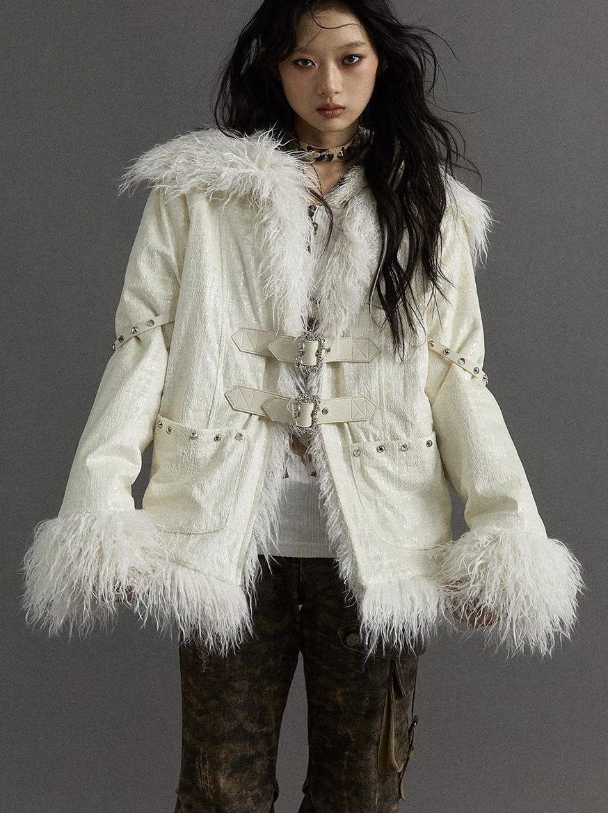 Vintage Baroque White Collar Fluffy Long Coat Outerwear
