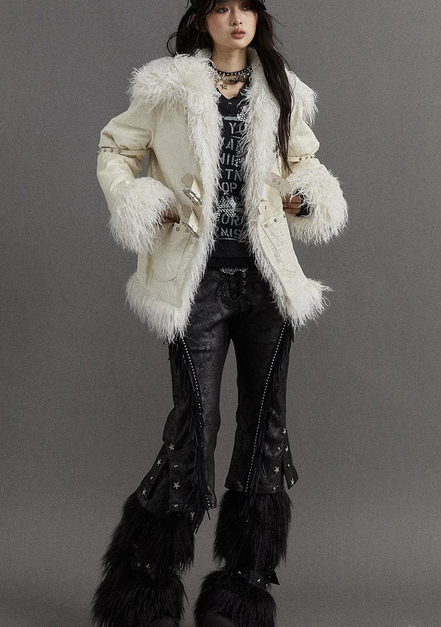 Vintage Baroque White Collar Fluffy Long Coat Outerwear