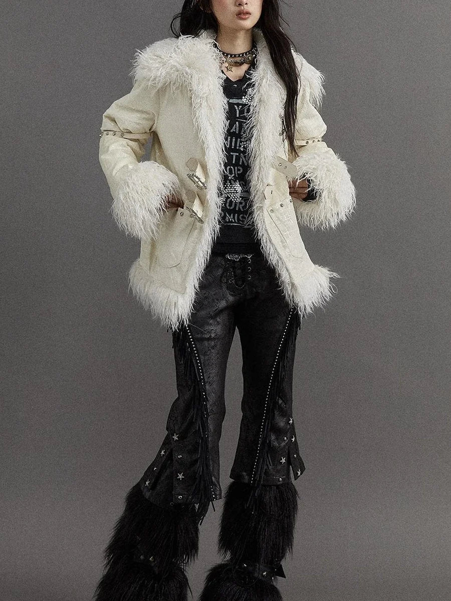 Vintage Baroque White Collar Fluffy Long Coat Outerwear