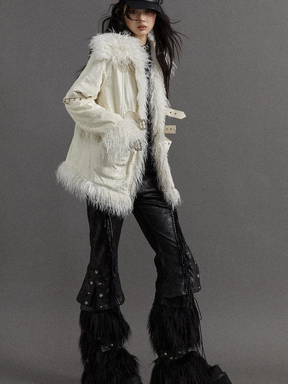 Vintage Baroque White Collar Fluffy Long Coat Outerwear