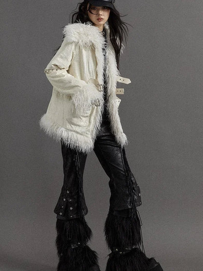 Vintage Baroque White Collar Fluffy Long Coat Outerwear