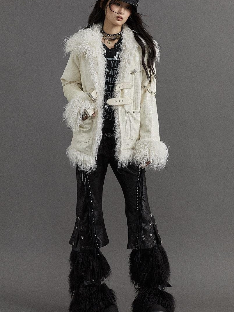 Vintage Baroque White Collar Fluffy Long Coat Outerwear