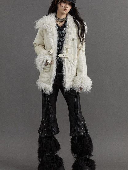 Vintage Baroque White Collar Fluffy Long Coat Outerwear