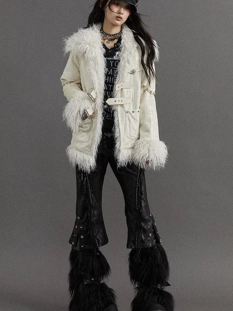 Vintage Baroque White Collar Fluffy Long Coat Outerwear