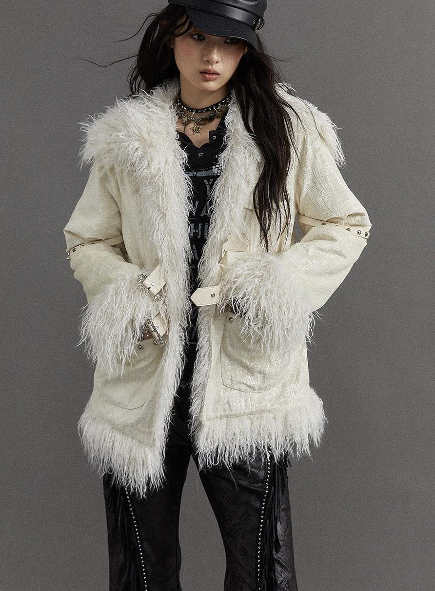Vintage Baroque White Collar Fluffy Long Coat Outerwear