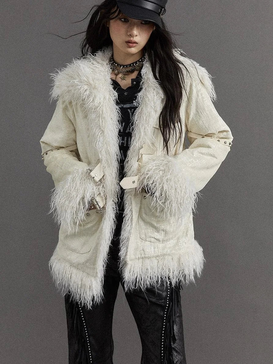 Vintage Baroque White Collar Fluffy Long Coat Outerwear