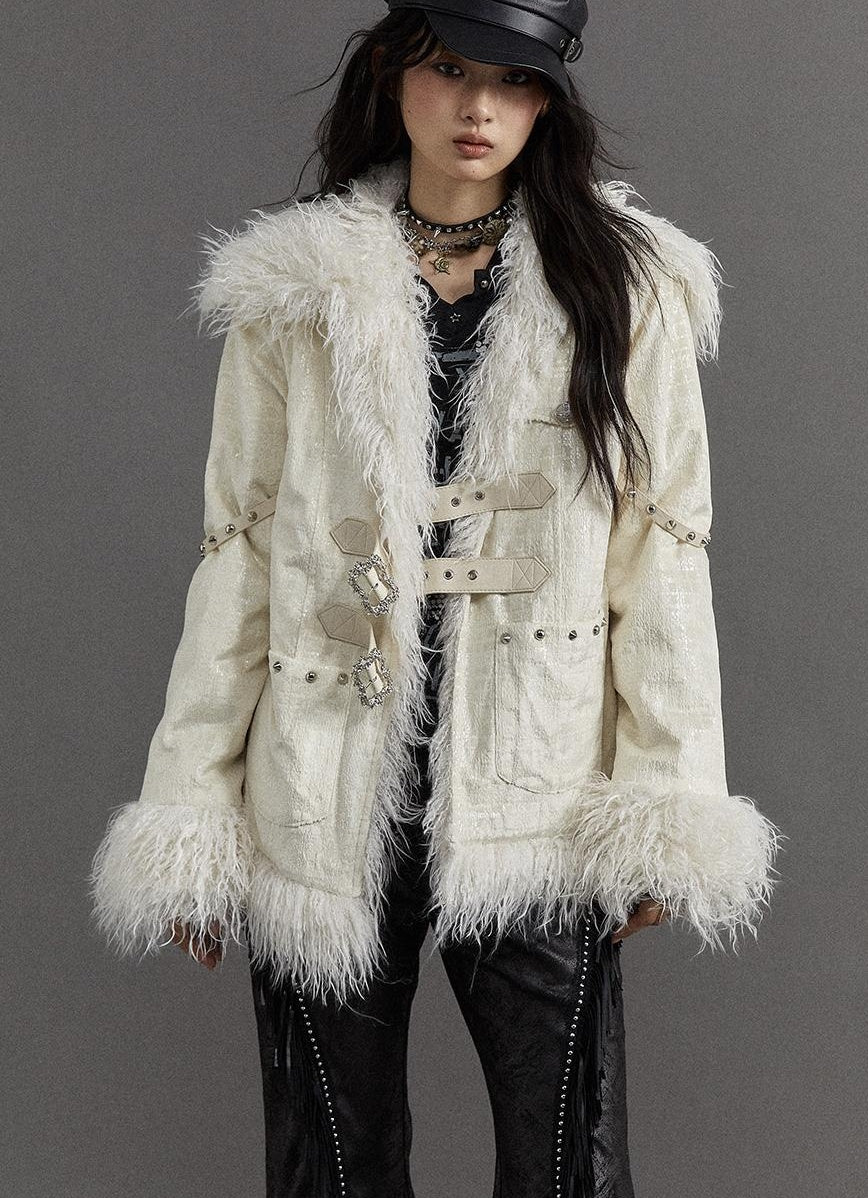 Vintage Baroque White Collar Fluffy Long Coat Outerwear