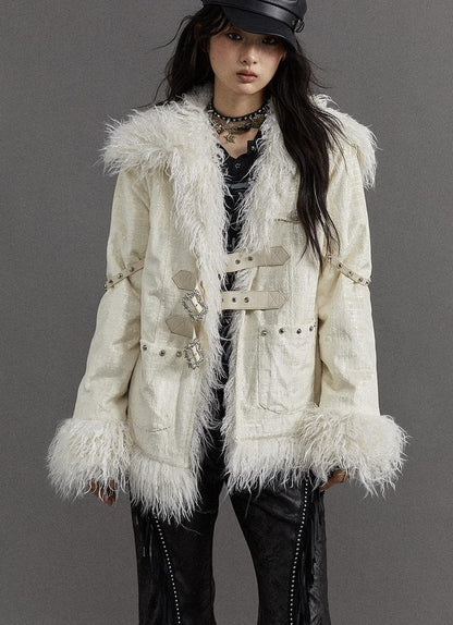 Vintage Baroque White Collar Fluffy Long Coat Outerwear