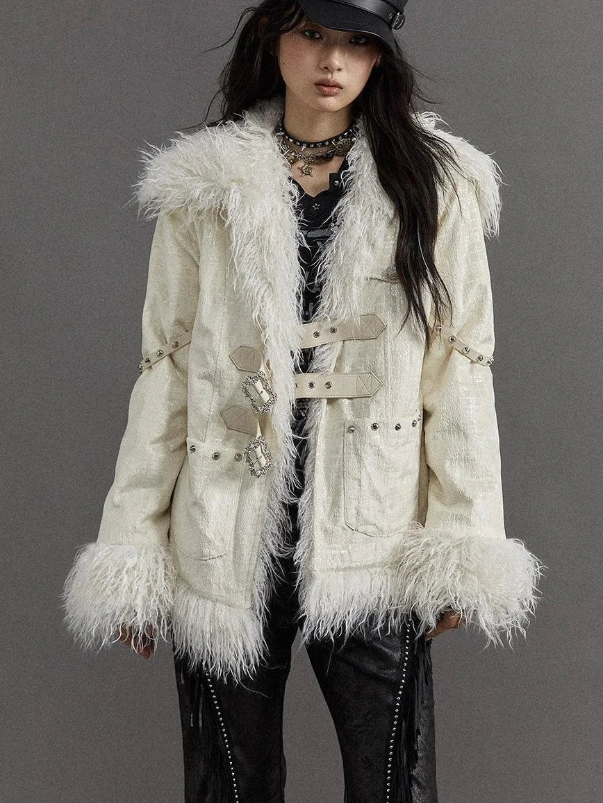 Vintage Baroque White Collar Fluffy Long Coat Outerwear