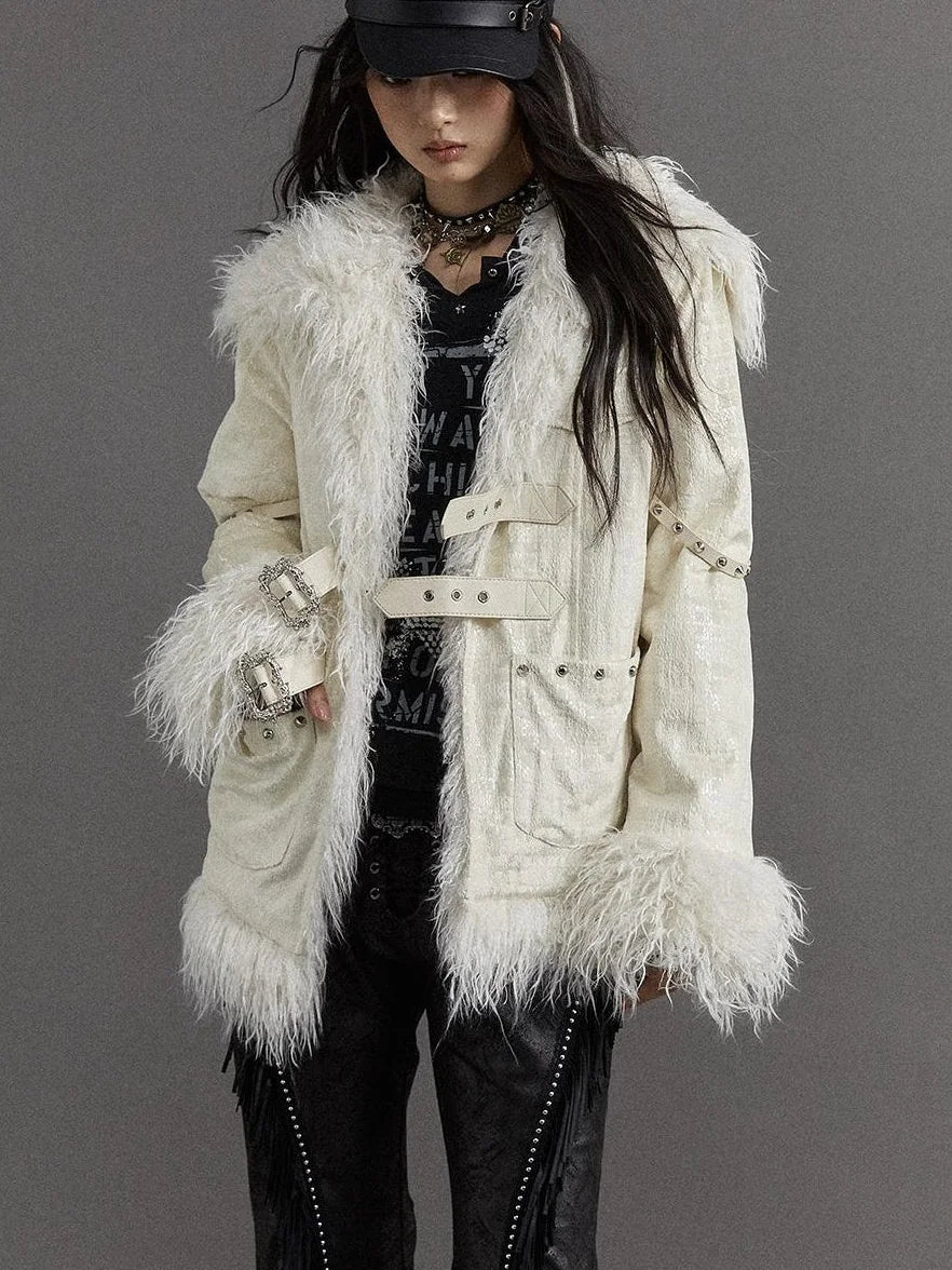 Vintage Baroque White Collar Fluffy Long Coat Outerwear