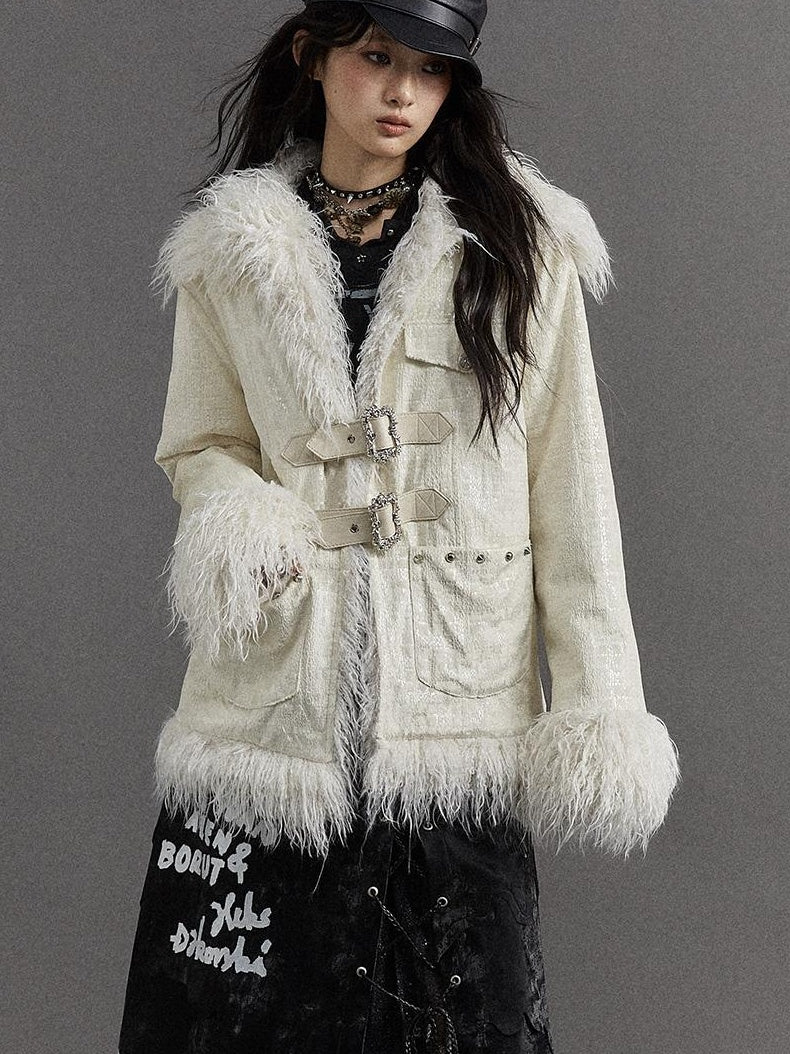Vintage Baroque White Collar Fluffy Long Coat Outerwear