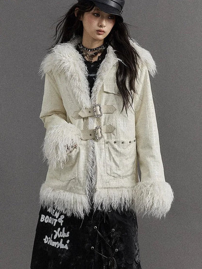 Vintage Baroque White Collar Fluffy Long Coat Outerwear