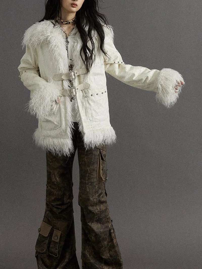 Vintage Baroque White Collar Fluffy Long Coat Outerwear
