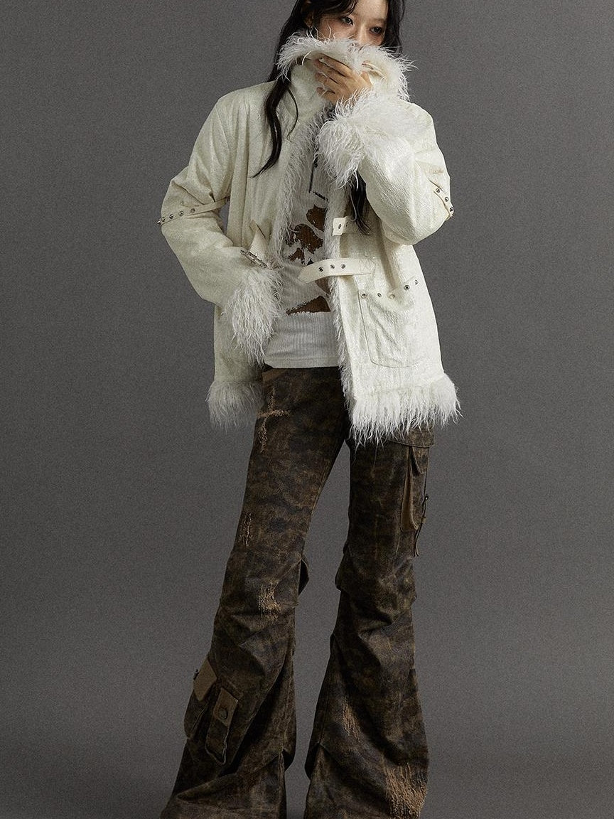 Vintage Baroque White Collar Fluffy Long Coat Outerwear