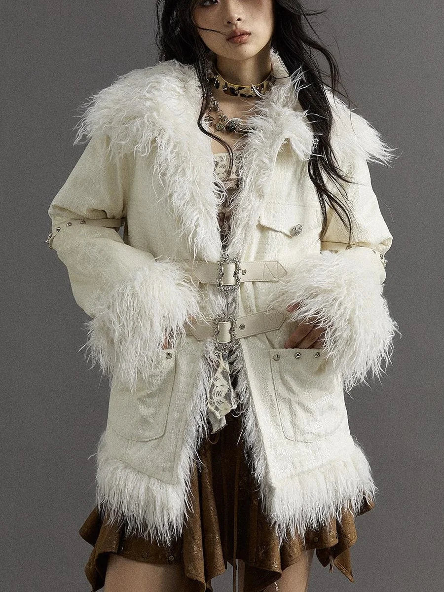 Vintage Baroque White Collar Fluffy Long Coat Outerwear