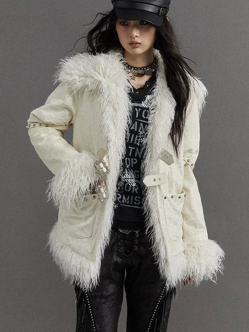 Vintage Baroque White Collar Fluffy Long Coat Outerwear