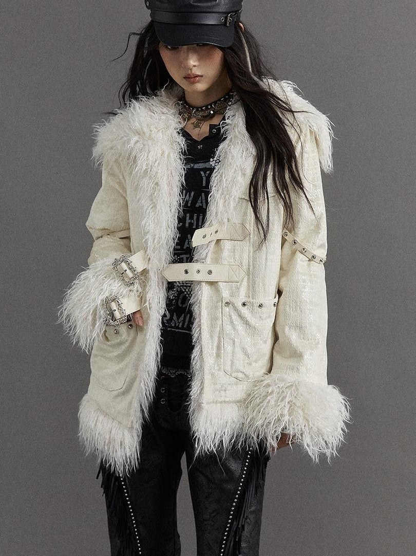 Vintage Baroque White Collar Fluffy Long Coat Outerwear