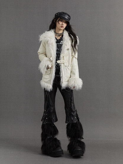 Vintage Baroque White Collar Fluffy Long Coat Outerwear