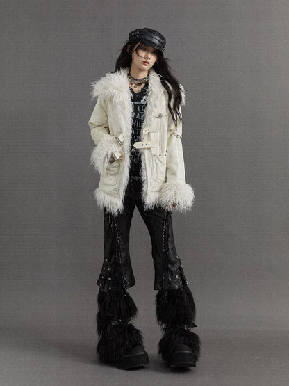 Vintage Baroque White Collar Fluffy Long Coat Outerwear