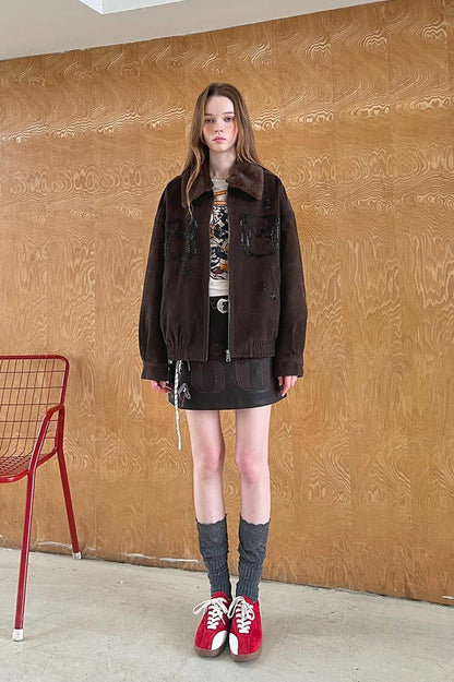 DIDDI MODA Vintage Beaded Collar Short Coat