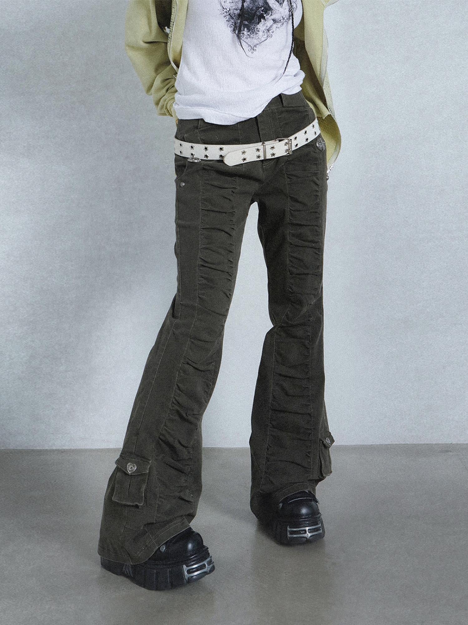 Vintage Black Flared Jeans for Women High Waist Stretch Denim Pants
