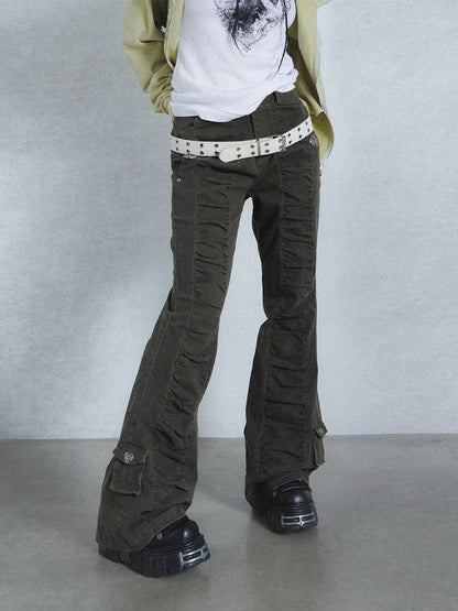 Vintage Black Flared Jeans For Women High Waist Stretch Denim Pants