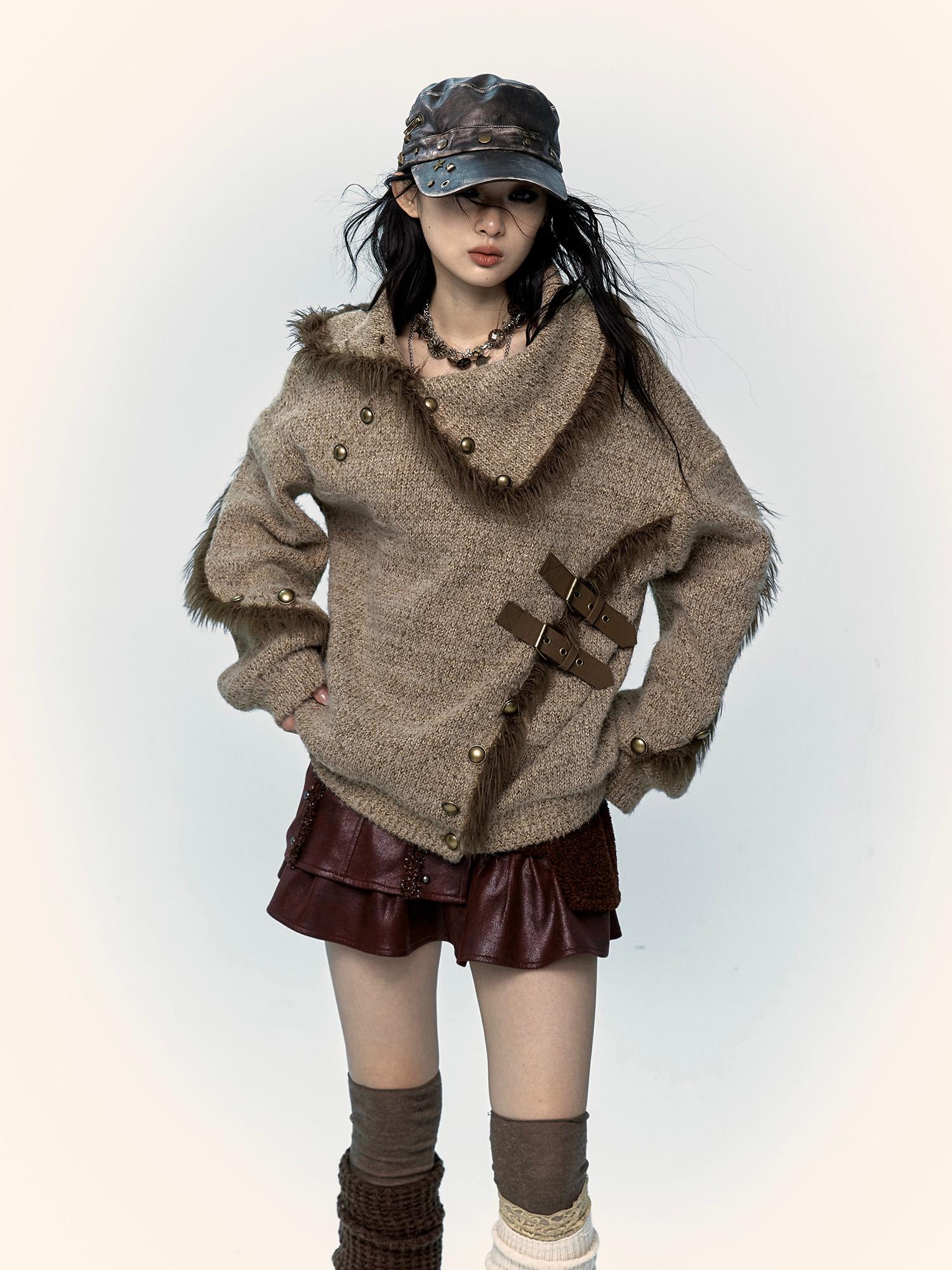 NO ROMANCE Vintage Boho Knit Sweater With Frayed Collar For Women